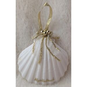 Myrtle Beach Seashell Ornament White Scallop Shell Gold Ribbon Coastal Christmas